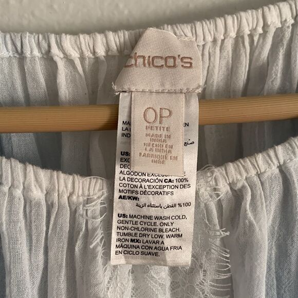 Chicos ombre blue peasant style gauzy lace blouse size 0P 100% cotton - Picture 6 of 8